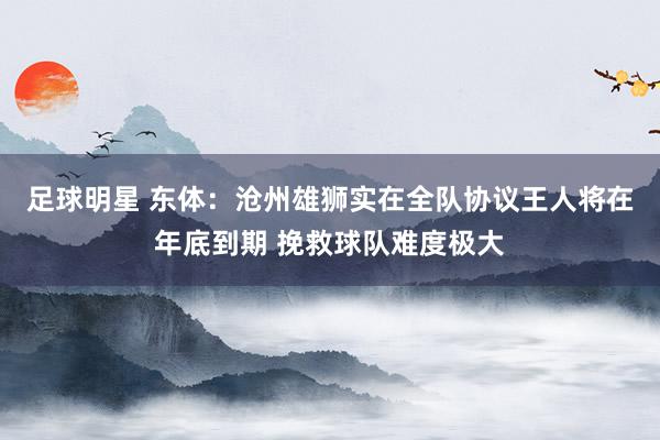 足球明星 东体：沧州雄狮实在全队协议王人将在年底到期 挽救球队难度极大