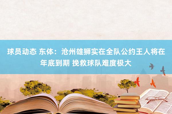 球员动态 东体：沧州雄狮实在全队公约王人将在年底到期 挽救球队难度极大